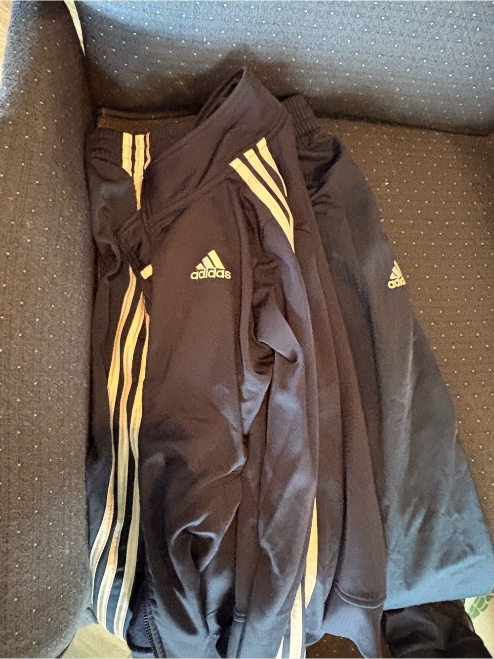Adidas boys navy Track Jacket with Signature Stripes and pants